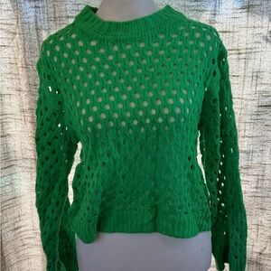 H&M Bright Green Open-Knit Crewneck Sweater
